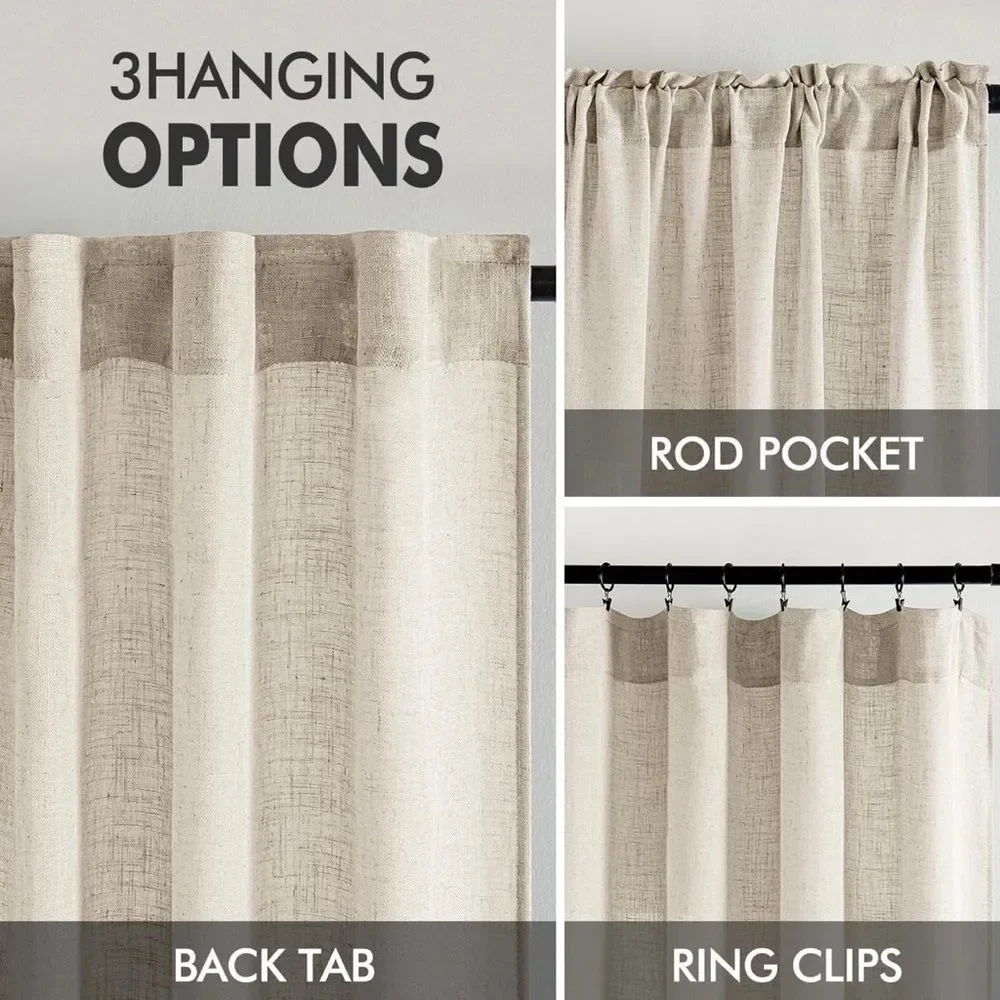 Beige Linen Look Curtain Panel 52x90 Rod Pocket Back Tab Farmhouse